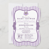 Elegante Paarse uil Baby shower uitnodiging (Voorkant)