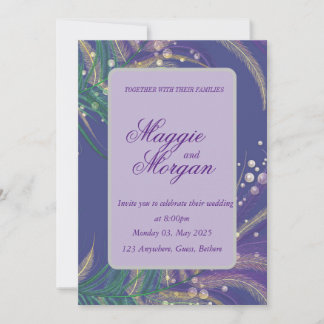 Elegante Paarse Veren Huwelijksuitnodiging Kaart