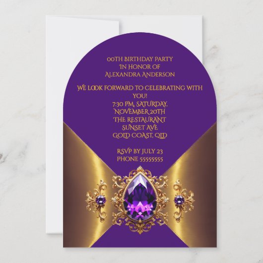 Elegante Paarse verjaardag gouden juweel Kaart (Achterkant)