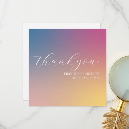 Elegante paarse verloop bruidsdouche bedankkaart (Voorkant / Achterkant in situ)