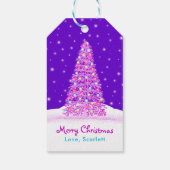 Elegante Paarse versierde kerstboom vakantie Cadeaulabel (Achterkant)
