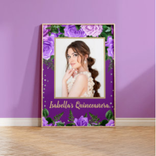 Elegante Paarse Vintage Bloem Quinceañera Foto  Poster