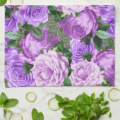 Elegante Paarse Vintage Bloemrozen Botanisch Theedoek (Gevouwen)