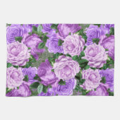 Elegante Paarse Vintage Bloemrozen Botanisch Theedoek (Horizontaal)