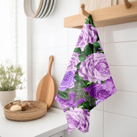 Elegante Paarse Vintage Bloemrozen Botanisch Theedoek