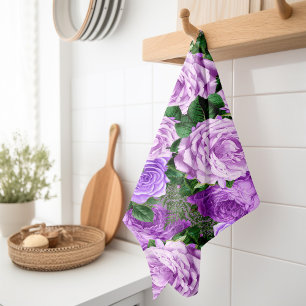 Elegante Paarse Vintage Bloemrozen Botanisch Theedoek