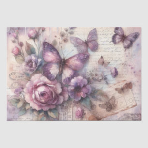 Elegante Paarse Vintage Grunge Bloem Vlinder Tissuepapier