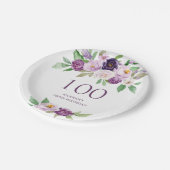 Elegante Paarse | Violet Floral 100ste verjaardag Papieren Bordje (Gekanteld)