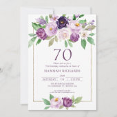 Elegante Paarse | Violet Floral 70ste verjaardag Kaart (Voorkant)