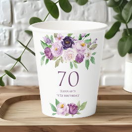 Elegante Paarse | Violet Floral 70ste verjaardag Papieren Bekers