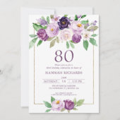 Elegante Paarse | Violet Floral 80ste verjaardag Kaart (Voorkant)