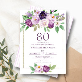 Elegante Paarse | Violet Floral 80ste verjaardag Kaart