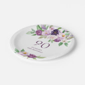 Elegante Paarse | Violet Floral 90ste verjaardag Papieren Bordje (Gekanteld)
