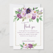 Elegante Paarse | Violet Floral Verjaardag Bedankkaart (Voorkant)