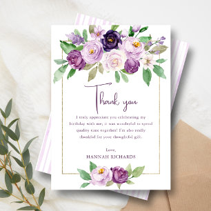 Elegante Paarse Violet Floral Verjaardag Bedankkaart