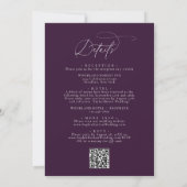 Elegante Paarse Violet QR Code All-in-one Trouwdag Kaart (Achterkant)