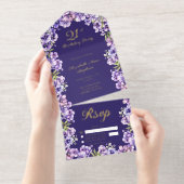 Elegante Paarse Violets Bloemen 21ste Verjaardagsf All In One Uitnodiging (Uittrekbaar)