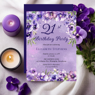 Elegante Paarse Violets Bloemen 21ste Verjaardagsf Kaart