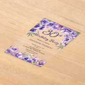 Elegante Paarse Violets Bloemen 30ste Verjaardagsf Acryl Uitnodigingen (Laagn)