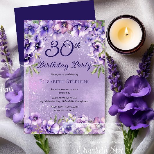 Elegante Paarse Violets Bloemen 30ste Verjaardagsf Kaart