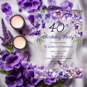 Elegante Paarse Violets Bloemen 40ste Verjaardagsf Acryl Uitnodigingen