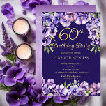 Elegante Paarse Violets Bloemen 60ste Verjaardagsf Folie Uitnodiging<br><div class="desc">Elegante paarse viooltjes bloemontwerp "60th Birthday Party" gouden folie ontwerp met een bloemige boven- en onderkant zwaai van viooltjes en echte gouden folie tekst met een verontrustende violet en witte stardust achtergrond op de rug.</div>