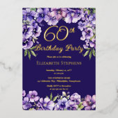 Elegante Paarse Violets Bloemen 60ste Verjaardagsf Folie Uitnodiging (Voorkant)