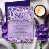 Elegante Paarse Violets Bloemen 60ste Verjaardagsf Kaart