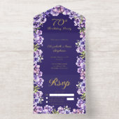 Elegante Paarse Violets Bloemen 70ste Verjaardagsf All In One Uitnodiging (Binnenkant)