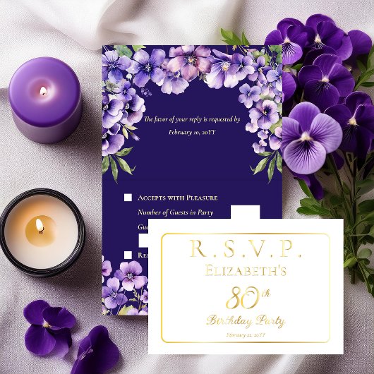 Elegante Paarse Violets Bloemen 80ste Verjaardag R Folie Kaarten