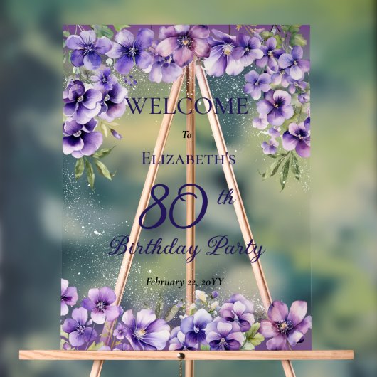 Elegante Paarse Violets Bloemen 80ste Verjaardagsf Acryl Bord (Neutraal)