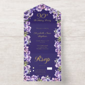 Elegante Paarse Violets Bloemen 90ste Verjaardagsf All In One Uitnodiging (Binnenkant)
