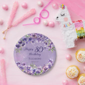 Elegante Paarse Violets Bloemen Gelukkige 80ste Ve Papieren Bordje (Feest)