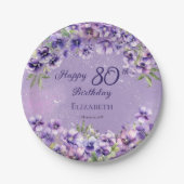 Elegante Paarse Violets Bloemen Gelukkige 80ste Ve Papieren Bordje (Voorkant)
