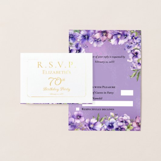 Elegante Paarse Violets Bloemen Verjaardagsfeest R Folie Kaarten (Display)