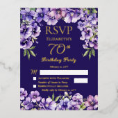 Elegante Paarse Violets Bloemen Verjaardagsfeest R Folie Uitnodiging Briefkaart (Voorkant)