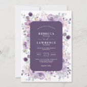 Elegante paarse violette bloemen trouwuitnodiging kaart (Voorkant)