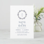 Elegante paarse violette bloemenkrans Save the Dat Date (Staand voorkant)