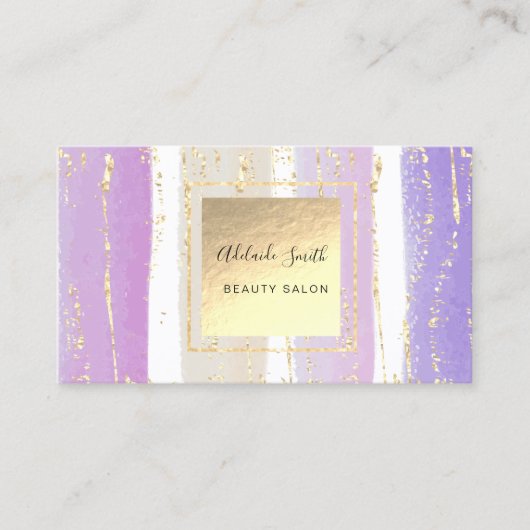 Elegante paarse violette waterverf penseelstreken visitekaartje (Voorkant)