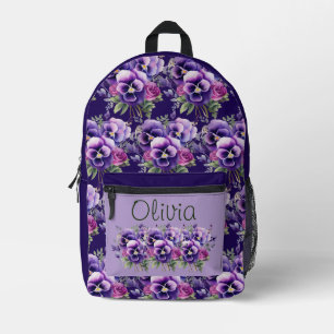 Elegante Paarse Viooltje Bloemen Bedrukte Rugzak