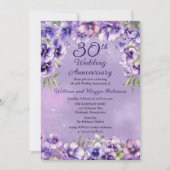 Elegante paarse viooltjes 30e trouwjubileum kaart (Voorkant)