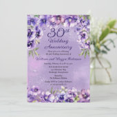 Elegante paarse viooltjes 30e trouwjubileum kaart (Staand voorkant)