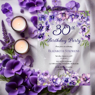Elegante paarse viooltjes bloem 30e verjaardagsfee acryl uitnodigingen