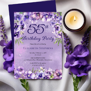 Elegante paarse viooltjes bloem 55e verjaardagsfee kaart