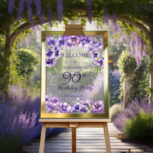 Elegante paarse viooltjes bloem 90ste verjaardagsf acryl bord