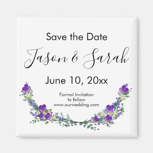 Elegante paarse viooltjes lavendel SAVE THE DATE Magneet (Voorkant)