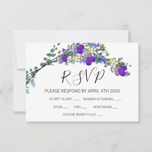 Elegante Paarse viooltjes waterverf RSPV KAARTEN RSVP Kaartje (Voorkant)