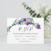 Elegante Paarse viooltjes waterverf RSPV KAARTEN RSVP Kaartje (Staand voorkant)