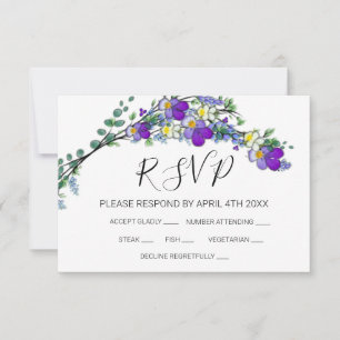 Elegante Paarse viooltjes waterverf RSPV KAARTEN RSVP Kaartje