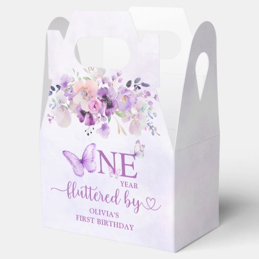 Elegante Paarse vlinder 1e verjaardagsfeest Bedankdoosjes (Geopend)